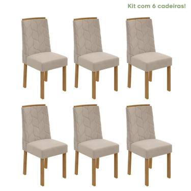 Imagem de Conjunto 6 Cadeiras Estofadas Astrid Móveis Lopas Amêndoa Clean/Veludo Naturale Creme