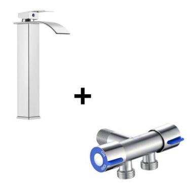 Imagem de Torneira Banheiro Cuba Alta Cascata Inox Bancada Metal Acabamento Bril