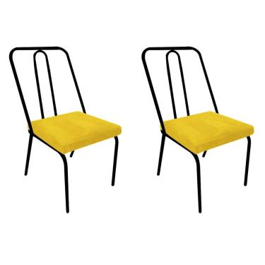 Imagem de Kit 02 Cadeira De Jantar Drika Office Escritório Recepção Ferro Preto Sintético Amarelo...