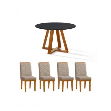 Imagem de Mesa De Jantar Bela Redonda Tampo Vidro/mdf 105cm Luxo