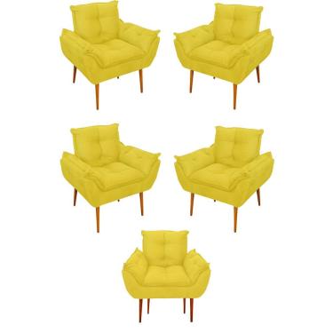 Imagem de Kit 05 Poltrona Opala Sofá Sala, Quarto, Escritório Suede Cor:amarelo
