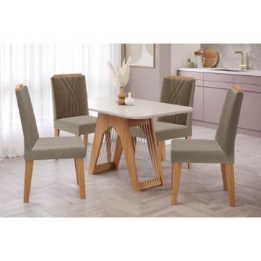 Imagem de Kit Mesa Carol C- Tampo Vidro 130cm + 4 Cadeiras Nature Off White Madeira