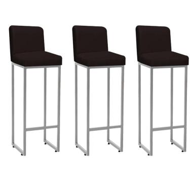 Imagem de Kit 03 Banqueta Alta Com Encosto Lucca -60cm Chão Até O Assento Industrial Ferro Cinza Corino Marrom - Amey Decor