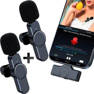 Imagem de Microfone Lapela Duplo Sem Fio 2.4ghz Compatível Android Galaxy Usb-c Type C