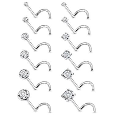 Imagem de Vsnnsns 18G, 20G, 22G, piercing de nariz, joias para mulheres, aço inoxidável cirúrgico 316L, saca-rolhas em forma de L, anéis de nariz reto, zircônia cúbica, piercing de narina, joias para mulheres e