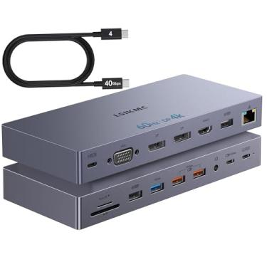 Imagem de LSIKMC Docking Station Para Laptop Com Dois Monitores, 15 Em 1 Usb-C Displayport 4K, Hdmi, Vga, Pd De 100 W, 2.0, 10G Usb-A, Usb-C, Ethernet, Sd/Tf, Áudio/Microfone Dell/Hp