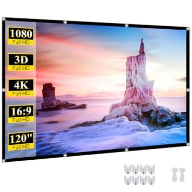 Imagem de SKERELL Tela De Projeção Portátil 120" Para Filmes: Telas Externas 4K Hd Dobráveis Anti-Vincos Pendurar Na Parede Interna, Home Theater