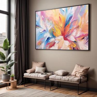 Imagem de Quadro com Moldura Sala Quarto Abstrato Colorido Cores Claras Decorativo Horizontal Grande Hall