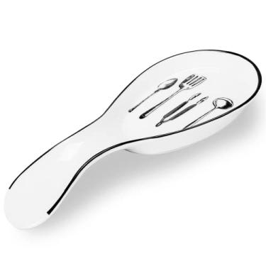 Imagem de GDCZ Descanso De Colher Porcelana, Suporte Grande Para Utensílio Cozinha, Bancada Fogão, Lavável Na Máquina Lavar Louça, Branco, Pacote Com 2
