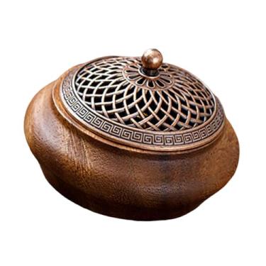 Imagem de Ioensy Ornamento de madeira de, queimador de incenso redondo, presente portátil, peça central de mesa com tampa, mediação para sala de estar, ioga,