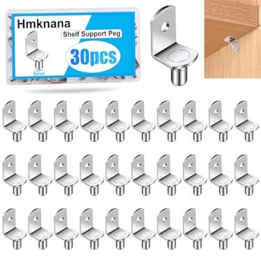 Imagem de Hmknana 30 pinos de suporte de prateleira de 5 mm, pinos de prateleira de armário com orifício, pino de suporte em forma de L, pinos de prateleira niquelados para prateleiras, móveis, cozinha, estante