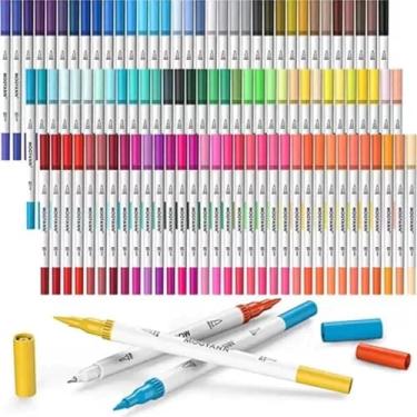 Imagem de Kit 24/36/48/60/80 Canetas 2 em 1 Brush Lettering e Ponta Fina (48 cores)