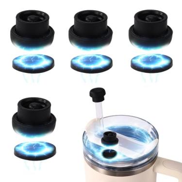 Imagem de 4 tampas magnéticas de palha, tampas de palha para Stanley Tumbler Cover Cap serve para todos os acessórios de copo de 0,24 a 0,4 polegadas para caminhadas escaladas atividades ao ar livre (preto)