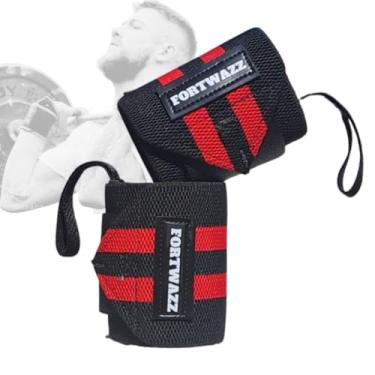 Imagem de Par Munhequeira Musculação Crossfit Lpo Elástica Alta Compreensão Tamanho Único Fortwazz ZZ300 (Preto/Vermelho)