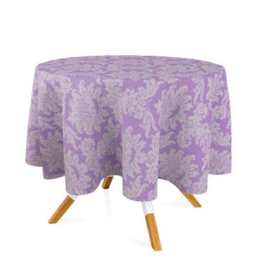 Imagem de Toalha de Mesa Redonda em Tecido Jacquard Lilás e Cru Medalhão Tradici