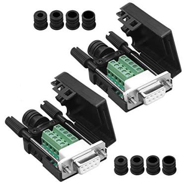 Imagem de Anmbest 2 peças DB9 sem solda RS232 D-SUB serial para terminal adaptador macho de 9 pinos placa de fuga com caixa de parafusos longos tubo de cauda (2 peças fêmea mais fina)
