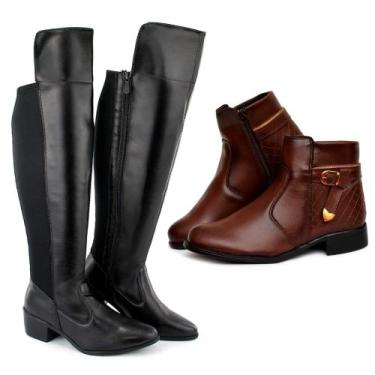 Imagem de kit 2 pares de bota uma over e uma cuturno cano baixo feminino - br 2 