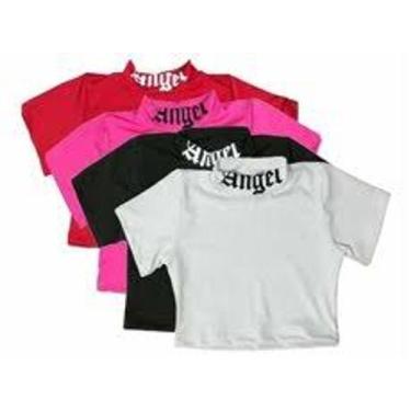Imagem de Cropped feminino angel gola alta manga curta viscolaycra estilo - Filó
