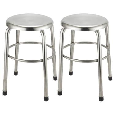 Imagem de QIQIZHL Cadeira de bar, banco de bar de aço inoxidável estilo industrial, banco redondo para cozinha (2, banco de balcão (61 cm A))