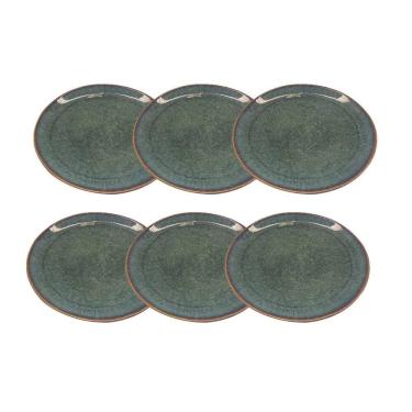 Imagem de Jogo 6 Pratos Rasos em Porcelana Verde 26cm BM0008 BTC