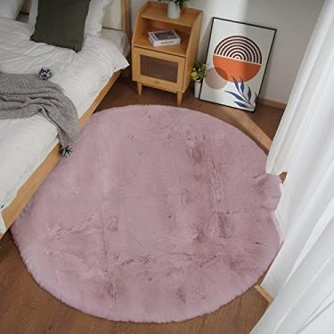Imagem de Ghouse Tapete redondo de pele de coelho sintética, 1,8 m, rosa, redondo, para decoração de quarto, tapetes fofos para sala de estar, tapete lavável de pele de carneiro
