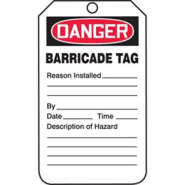 Imagem de Accuform TAB104CTM PF-Cardstock Barricade Status Tag, Legenda: "Danger Barricade Tag", 14,5 cm de comprimento x 8,25 cm de largura x 0,01 cm de espessura, vermelho/preto sobre branco (pacote com 5)