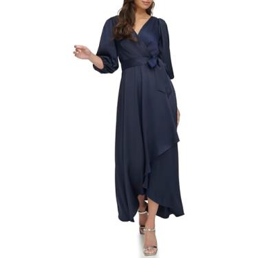 Imagem de DKNY Vestido longo de cetim feminino, Azul marino, 38