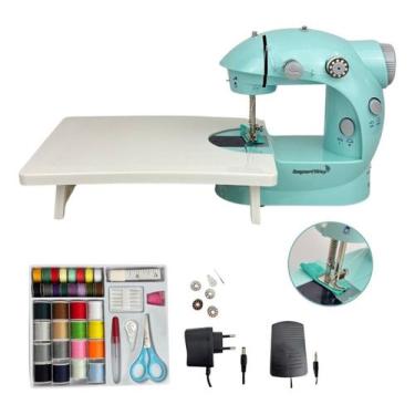 Imagem de Mini Máquina Costura Portátil Com Mesa E Kit De Costura Cor Azul 127/2