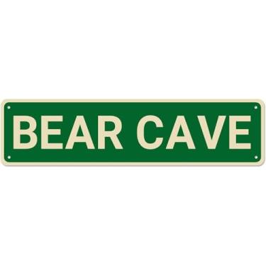 Imagem de Placa de metal em estanho urso caverna engraçada placa vintage retrô placas de metal para quarto, cozinha, jardim, parede, bar, clube, café, decoração de casa, 10 x 40 cm