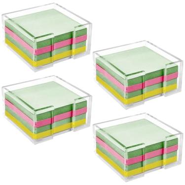 Imagem de 4 porta-notas adesivas de acrílico para mesa, porta-notas transparentes Post-it com 4 blocos de notas, design quadrado, ideal para casa, organização de escritório