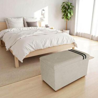 Imagem de Recamier Puff Baú Organizador no Boucle com Cinto Preto - SRJ MÓVEIS, 