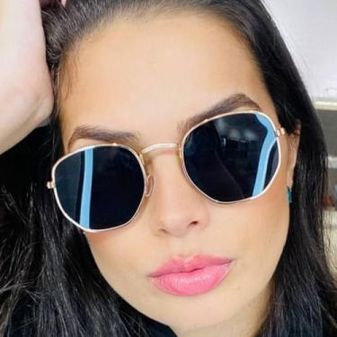 Imagem de Óculos de Sol Hexagonal Lente Preta com Proteção Uv400 Masculino Feminino (Preto com Dourado)