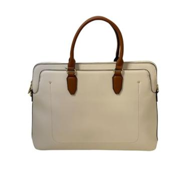 Imagem de Bolsa Feminina Laptop 15 polegadas, Pasta para Computador, Pasta Notebook, Maleta Executiva, Bolsa Trabalho, Escritorio,Bolsa Social, Casual, Ombro, Transversal (Creme com caramelo)