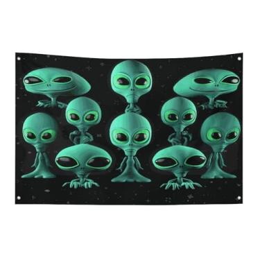 Imagem de Bandeira com quatro furos bandeiras para todos os climas bandeira decorativa impressa alienígenas bandeiras de poliéster adequadas para uso interno e externo 89 x 159 centímetros
