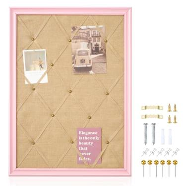 Imagem de DoubleFill Quadro de avisos rosa 53 cm × 68 cm quadro decorativo de tecido de linho rosa para pendurar quadro de notas para mulheres escritório grande quadro de avisos de cortiça para casa e