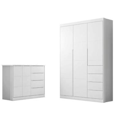 Imagem de Conjunto Infantil Roupeiro e Comoda Eloa MDF Branco Pheonix Baby