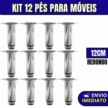 Imagem de Kit 12 Pés Para Móveis Regulável Redondo Cromado Pezinho Base Para Móv