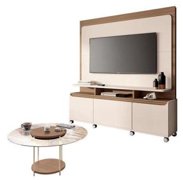 Imagem de Estante Home Theater Quantum Off White Castanho E Mesa De Centro Sky C