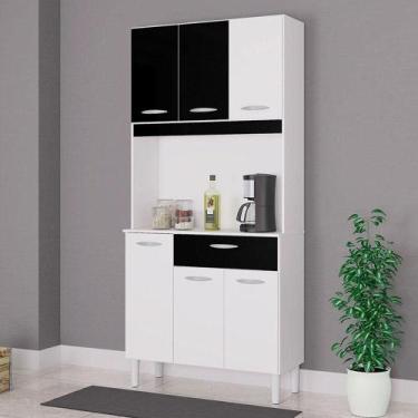 Imagem de Cozinha Ambiente Kit Cassia 6 Portas Branco Preto - Poquema - POQUEMA 
