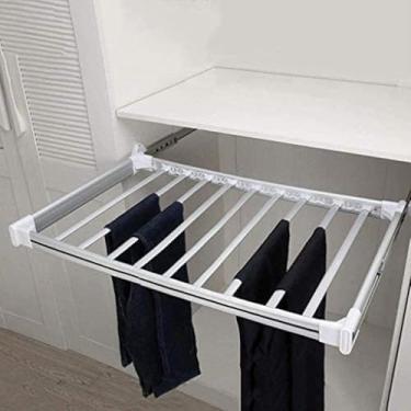 Imagem de Cabide De Calças Retrátil Guarda-roupa Telescópico Pendurado No Armário Amortecimento Porta-calças Extraível Rack De Armazenamento De Vestiário, 52x45.5cm