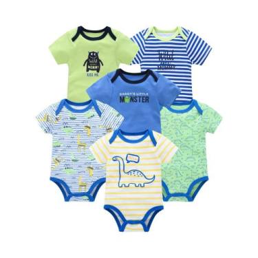 Imagem de Body de Algodão Manga Curta Bebê (0-12 Meses) - Kit com 3 a 6 Peças, H