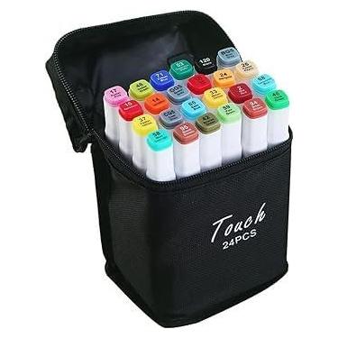 Imagem de Marcadores de arte colorida de ponta dupla, 30 cores com estojo de transporte para pintura, esboço, caligrafia, desenho, marcadores de pincel, cabeça dupla, canetas marcadoras de arte permanente