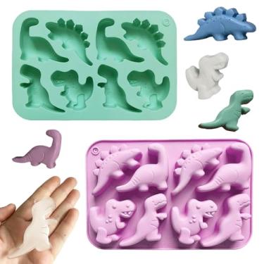 Imagem de 2 moldes de silicone para dinossauros - Nugget de frango, picolé e máquina de doces de chocolate - antiaderentes, adequados para lanches infantis, festas e moldes criativos de dinossauro (2 cores)