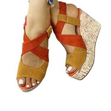 Imagem de Sandálias de cunha para mulheres verão, moda, dedo aberto, sandálias de plataforma boca de peixe, casual, antiderrapante, Alpercatas, para todos os tipos de roupas como Jean(Ginger,37 EU)