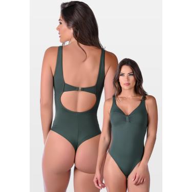 Imagem de Maiô Fio Dental Duplo Summer Soul Decote V Com Bojo e Fecho Verde Escuro  feminino