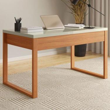 Imagem de Mesa Escrivaninha Industrial 100% Mdf Off White/Freijó F20 - Pradel, B
