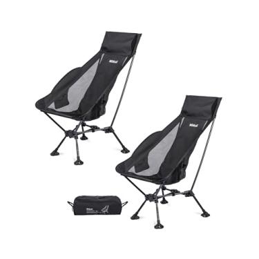 Imagem de WildCall Cadeira de acampamento leve dobrável com encosto alto com suporte de cabeça, cadeira de praia compacta com pés grandes anti-afundamento e ajuste de três ângulos de inclinação