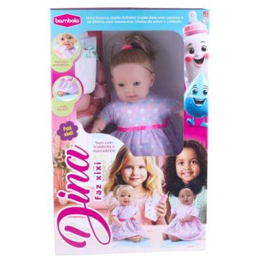 Imagem de Boneca Bambola Dina Loira Faz Xixi na Fralda Acompanha Fraldinha e Mam