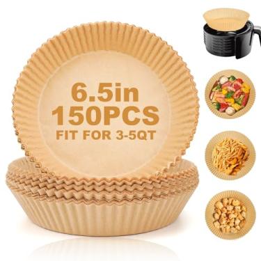 Imagem de Forros descartáveis para fritadeira a ar – 150 peças de papel pergaminho redondo de 150 cm para fritadeira a ar livre, forros de cesta antiaderentes para forno a vapor e micro-ondas