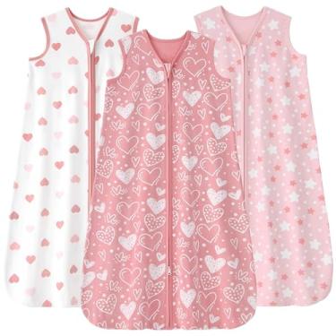 Imagem de FIEMOL Saco de dormir para bebês de 0 a 6 meses, saco de dormir 100% algodão para recém-nascidos e bebês, pacote com 3 cobertores para bebês para meninos e meninas, saco de dormir leve com zíper duplo